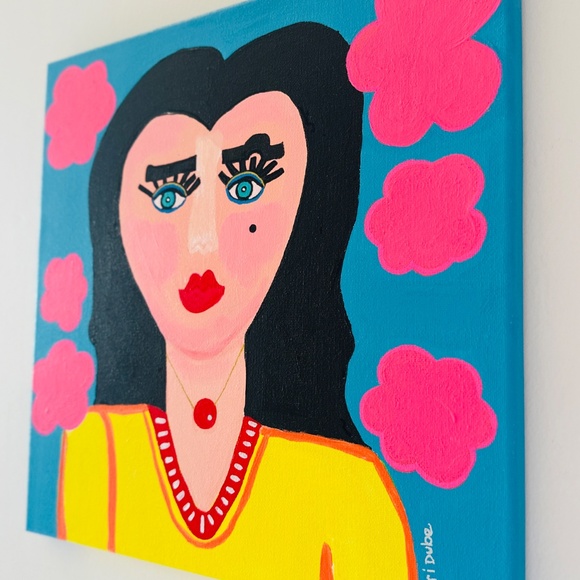 Original Painting POP Art Collectible Girl Face 12" x 12" Canvas - Picture 4 of 4